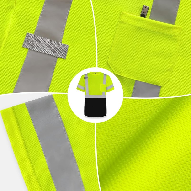 TCCFCCT High Visibility Shirts for Men Class 3 Construction Shirts with Pocket, Hi Vis Reflective Safety Work Shirts for Men Women, Short Sleeve with Black Bottom, Durable & Breathable, DP-Yellow 3XL - Image 5